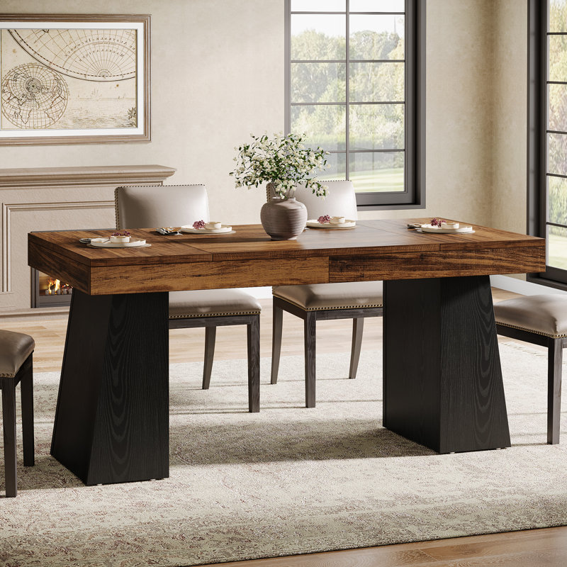 Table de salle à manger en bois 55 po pour 4-6, Brun foncé / noir