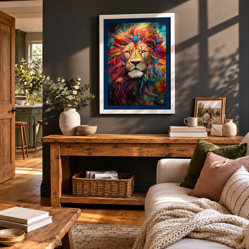 Lion's Fierce Gaze Modern - Print, A1 - 84.1 x 59.4 cm, White