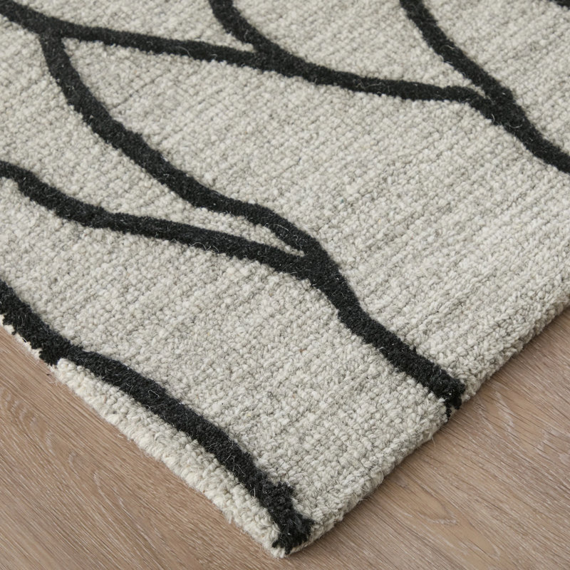 Tapis noir / taupe en laine touffeté à la main Bryana, Rectangle 8 pi x 11 pi
