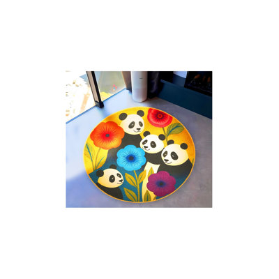 Tapis brun tissé à motif floral lavable Mosso