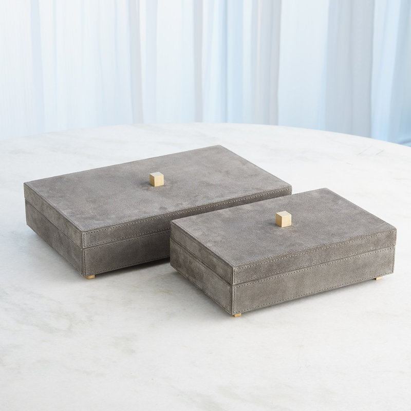 Posh Box-Grey Suede-Sm, 4.75" H x 16.25" W x 10.75" D