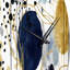 Horloge murale V à motif abstrait avec textures bleues et dorées-93381154