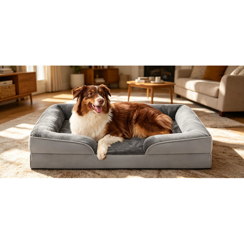 Grand lit orthopédique pour chien, gris, 35 po, imperméable et antidérapant, housse amovible et lavable, canapé pour animaux de compagnie confortable