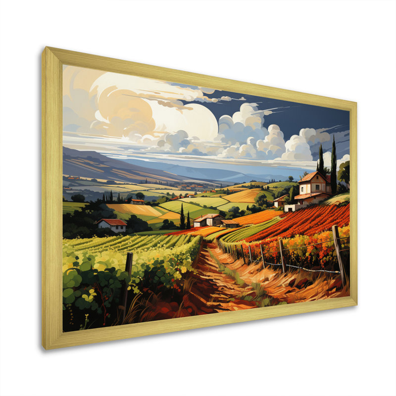 «Vineyard Rows Of Ruby Landscape», reproduction sur toile, H 12 po x l 20 po x P 1 po, Cadre photo doré simple