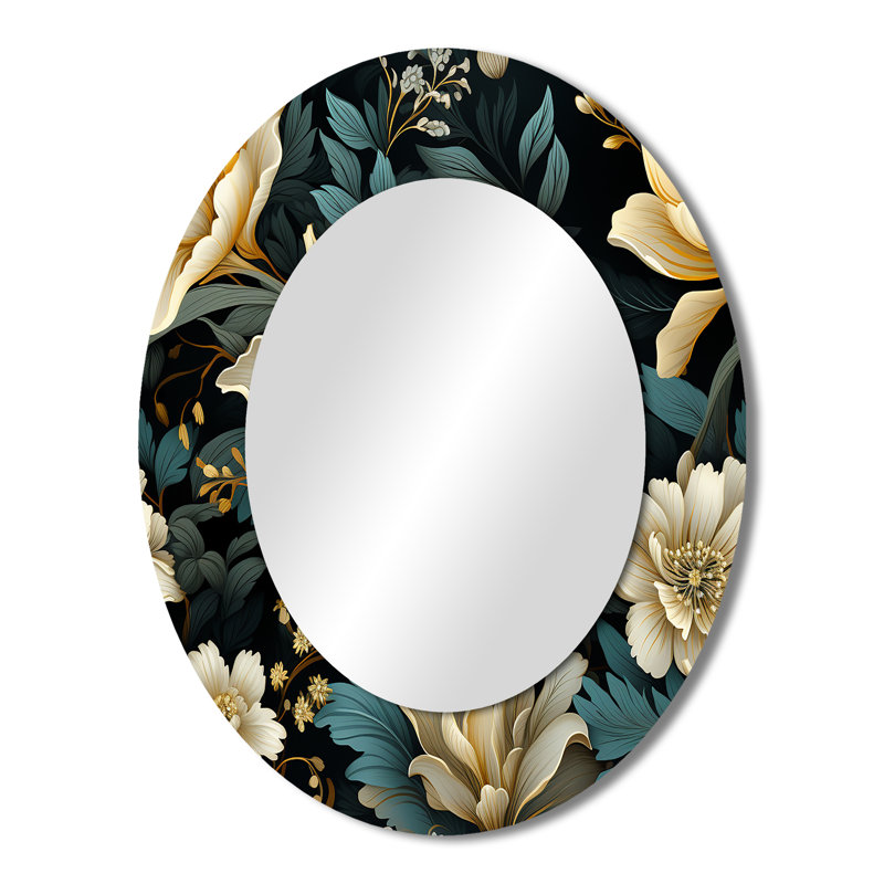 Botanical Green Damask Harmony - Grand miroir mural ovale sur métal, H 43 po x l 33 po