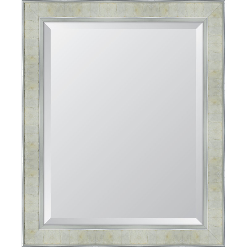 Wood Wall Mirror, 34" H x 25" W, Silver