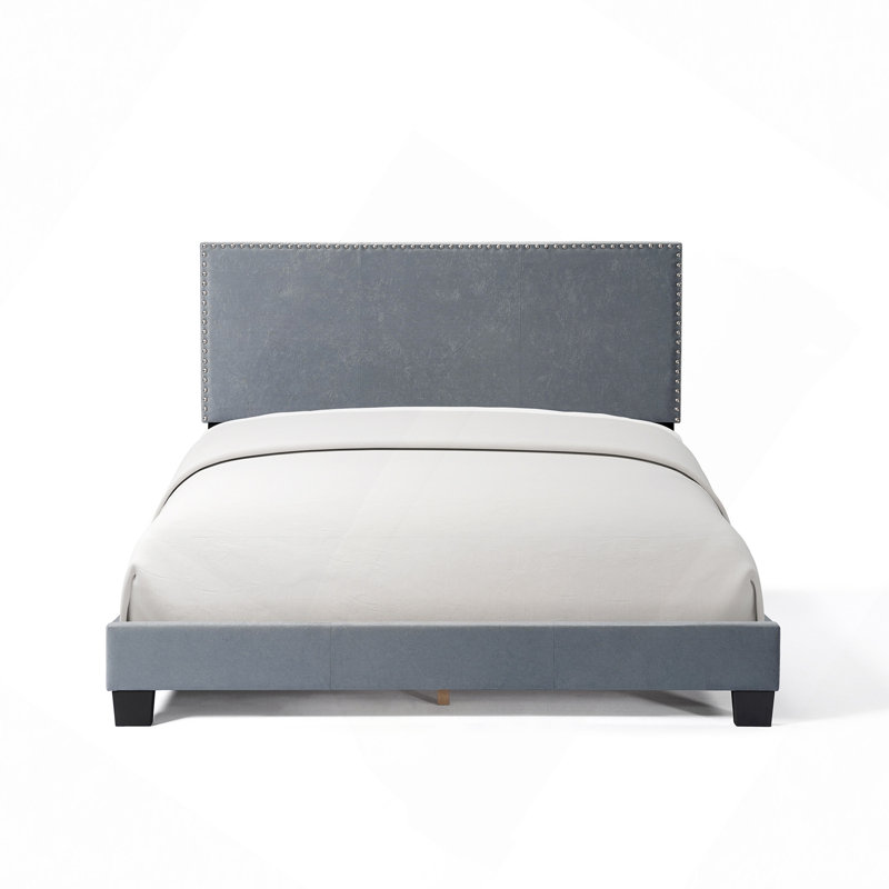 Linen Upholstered Platform Bed, Full, Gray