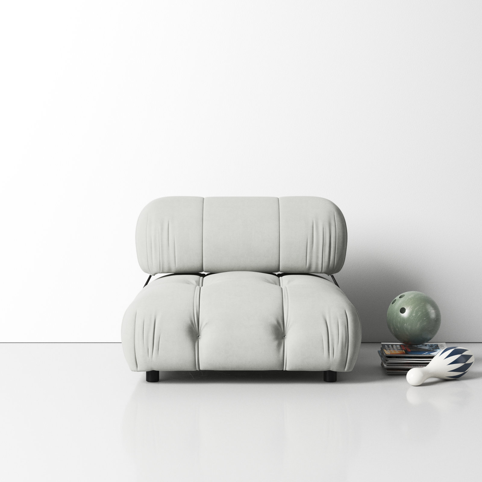 Mio Pine Slipper Chair, Light Gray Velvet