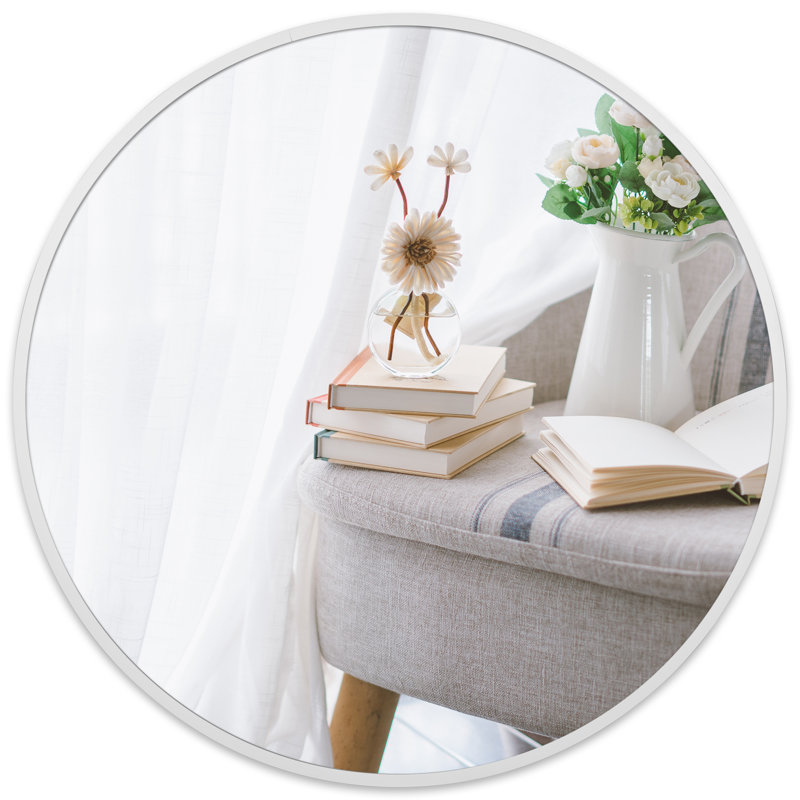 Miroir rond moderne en aluminium, 24 po x 24 po, Blanc