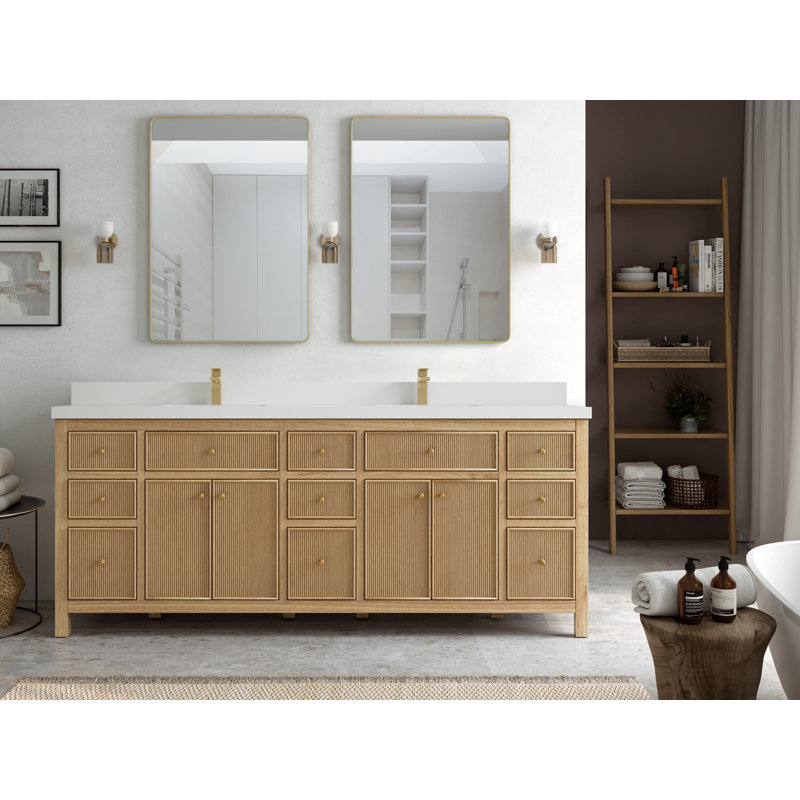 84'' Double Bathroom Vanity with Quartz Top, White
