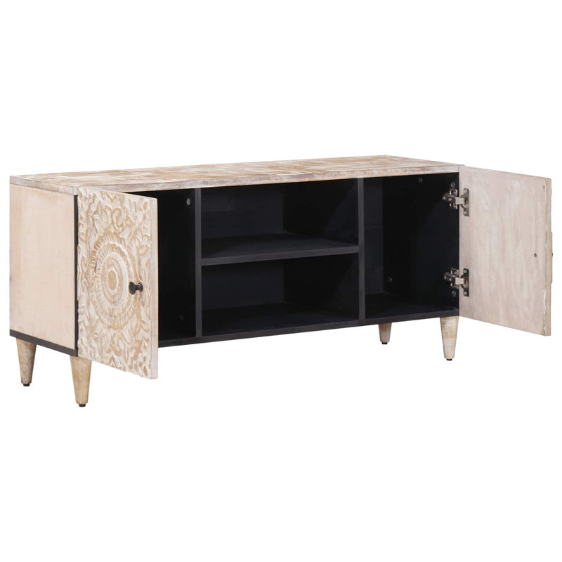 Vidaxl TV Cabinet With Storage Solid Mango Wood Stand Media Living Room Unit