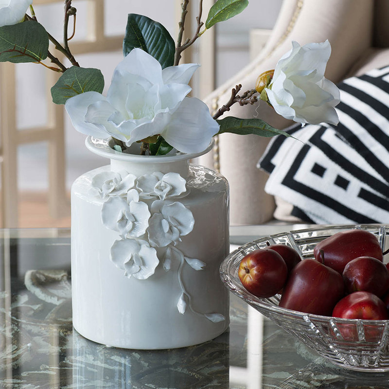 Off White Ceramic Table Vase, 8.8" H x 7.9" W x 7.3" D