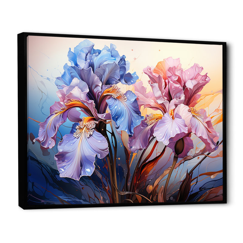 Iris Burst with Fierce Brushwork Dreamscape sur toile, Cadre flottant noir, H 24 po x l 32 po x P 1 po