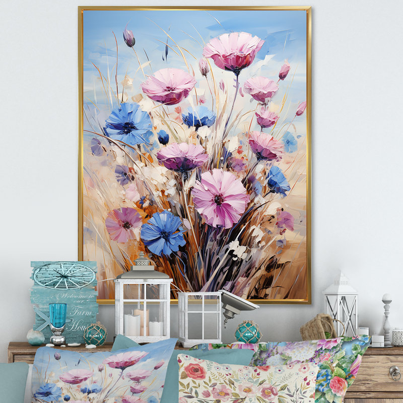 Bleu et mauve, champ de Fauvist bleu - mauve, Cadre flottant doré, H 20 po x l 12 po x P 1 po
