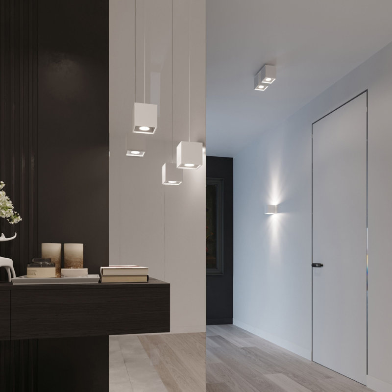 Anceline 1 - Light White Square/Rectangle Pendant, White
