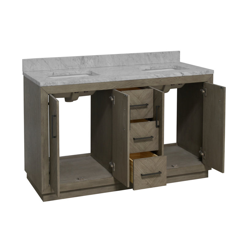 Peyton 60" Gray Oak Double Bathroom Vanity with Marble Top