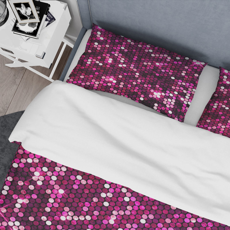 Ensemble de housse de couette mid-century Pink Sparkle Glitter, Housse de couette double / grand et 2 taies