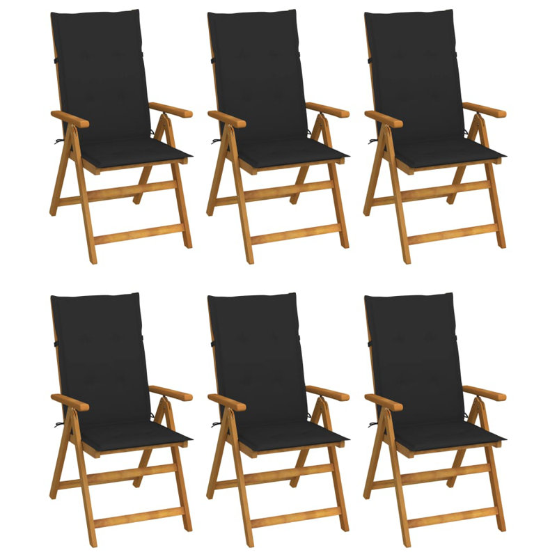 Chaise de patio pliante en acacia avec coussin Jomes, Noir