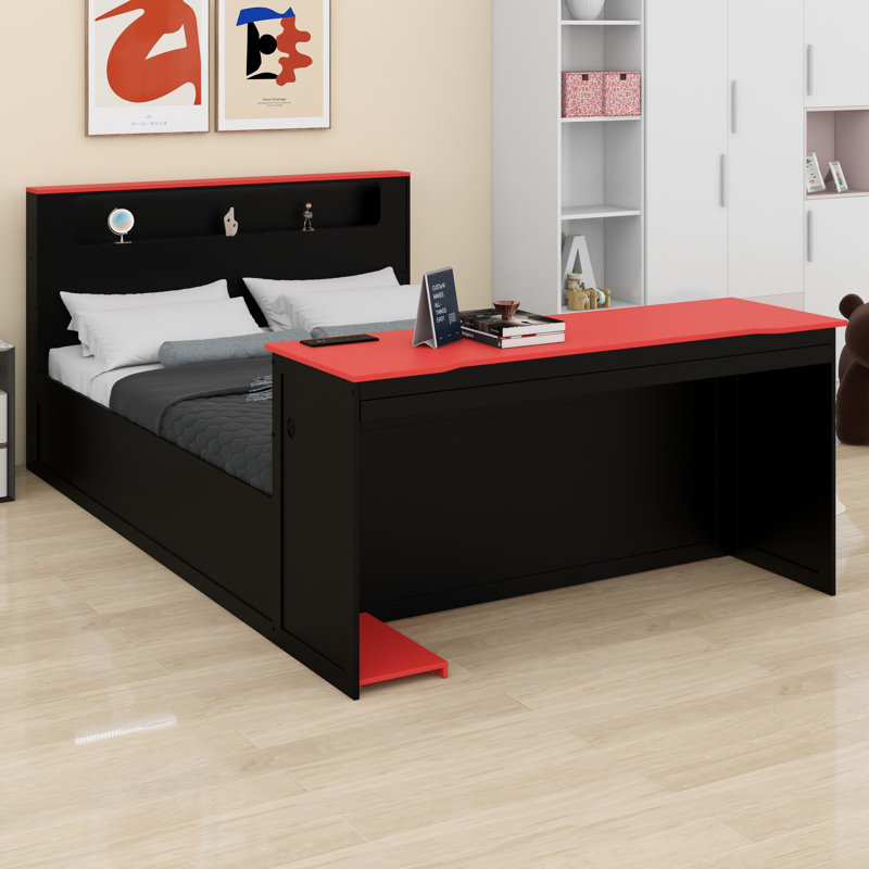 Lit de jour avec couchette et bureau, Noir et rouge