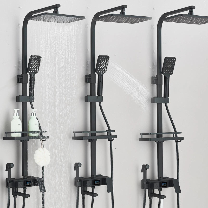 Black Rain Shower System 4 Function Shower Mixer Fixtures Shower Head Combo Kit
