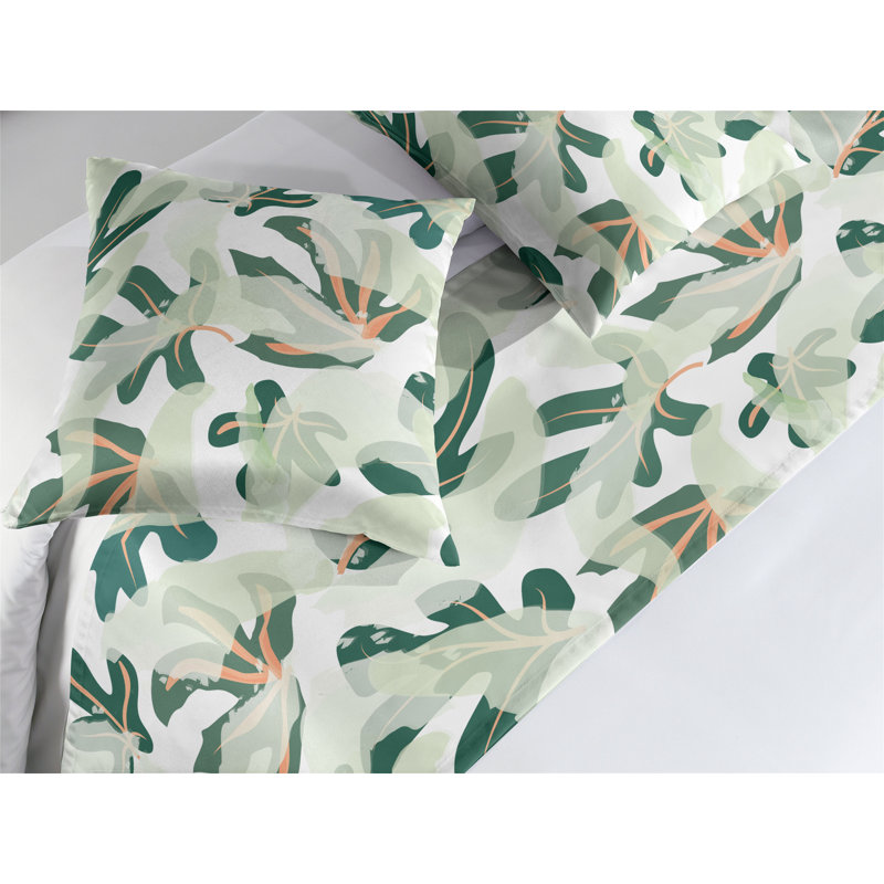 Ambesonne Leafy Design Bed Runner Set Simple Exotic Leaves Forest Green Pale Green, King