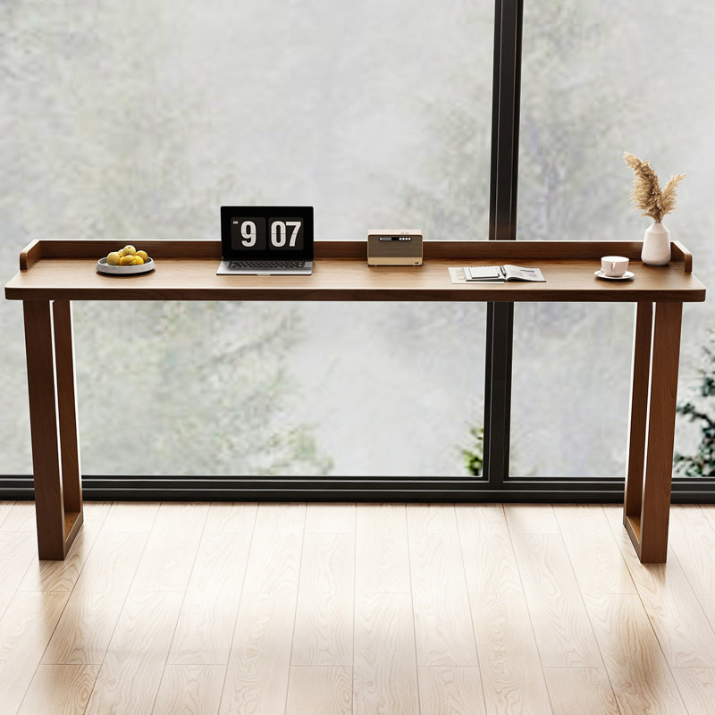 Solid Wood Bar Table with Raised Edge, 43.3" H x 86.6" W x 15.7" D