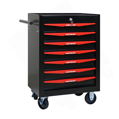 Metal Tool Chest With 7 Drawers, 20" 7-Drawer Tool Chest Cabinet With Ball Bearing Drawer Slides, Steel Tool Storage Box Organizer -BLACK&RED