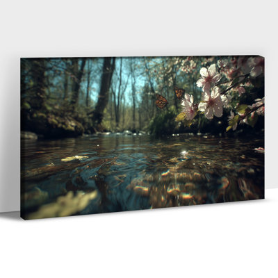 Grande toile murale Printemps campagne ruisseau avec fleurs, fleurs sauvages et papillons, impressions sur toile, printemps rustique, nature, paysage, affiche d'art mural, peinture pour salon, chambre à coucher, décoration prête à accrocher, 28 po x 40 po