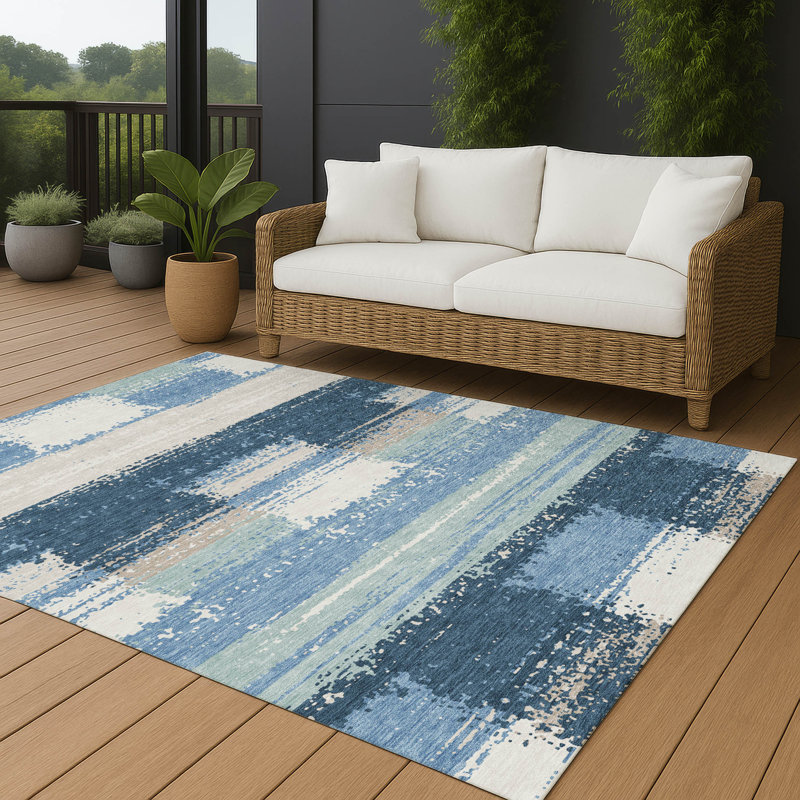 Machine Washable Indoor/Outdoor Chantille ACN2772 Squares Rug, Denim, 8' x 10'
