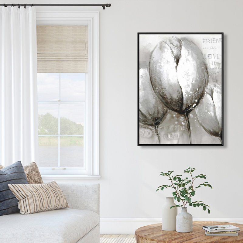 Three White Tulips Print On Canvas
