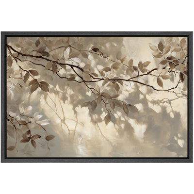 Neutral Botanical Branch Shadow Artwork, Living Room Pictures, Framed Canvas Giclee Print Wall Art