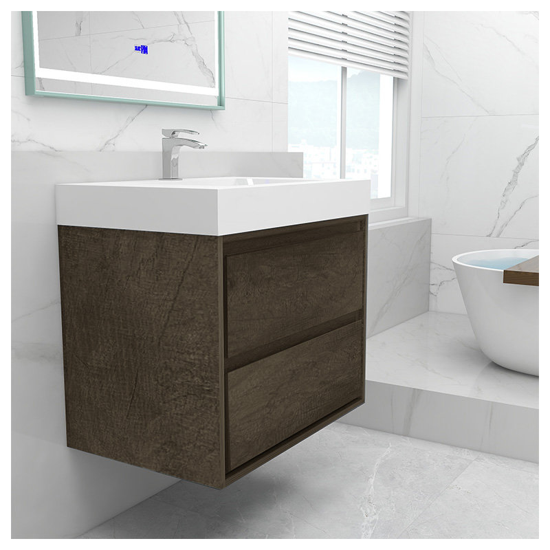 Azden 30" W Wall-Mounted Single Bathroom Vanity Set, Smoke Oak