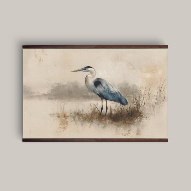 Tapisserie en toile Heron in Misty Marsh, H 40 po x l 60 po