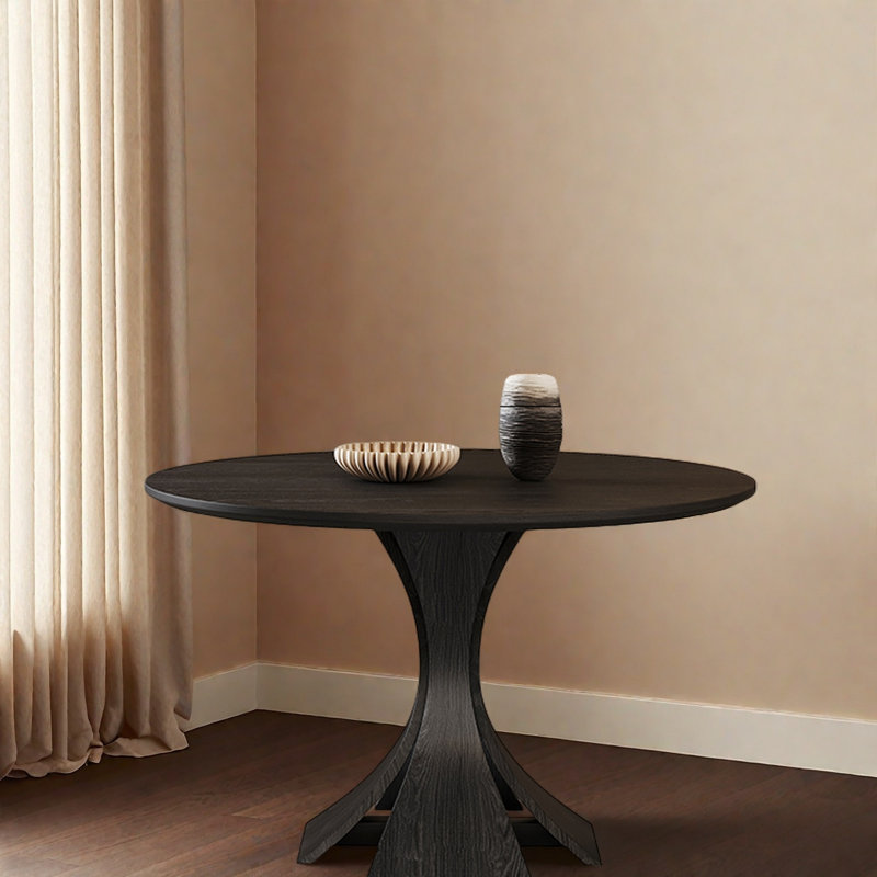 Vintage Black Solid Wood Round Dining Table Set, 29.5"H x 51.1"L x 51.1"W