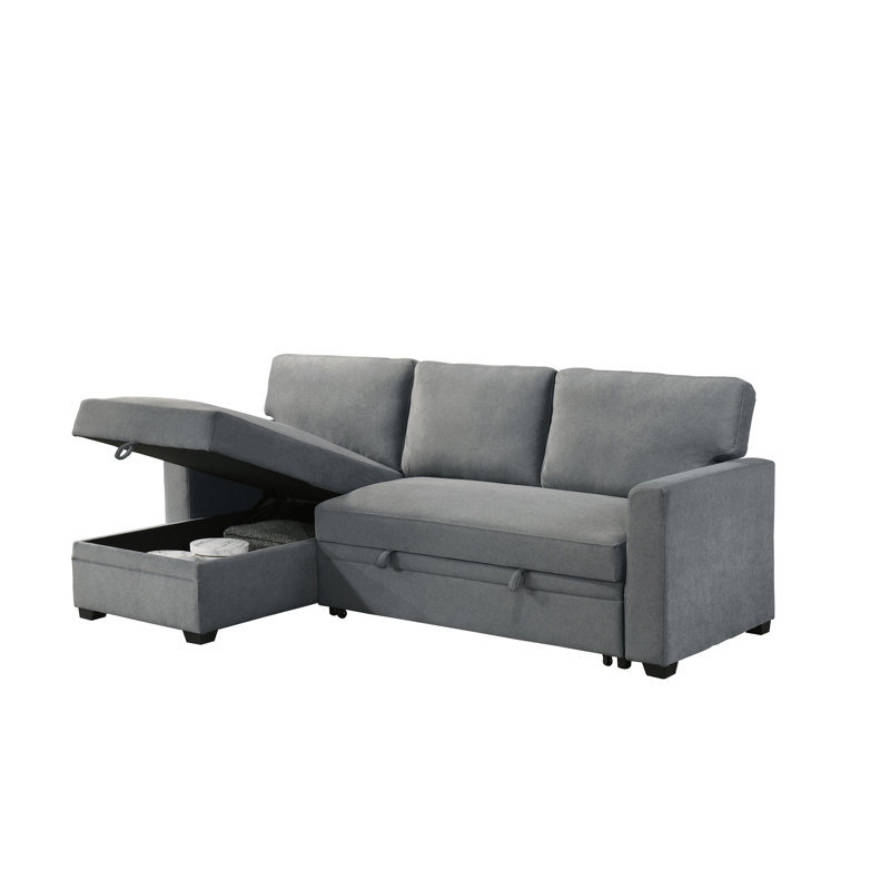 Canapé modulaire 2 pièces avec canapé-lit et chaise de rangement réversible, gris, Grey Fabric