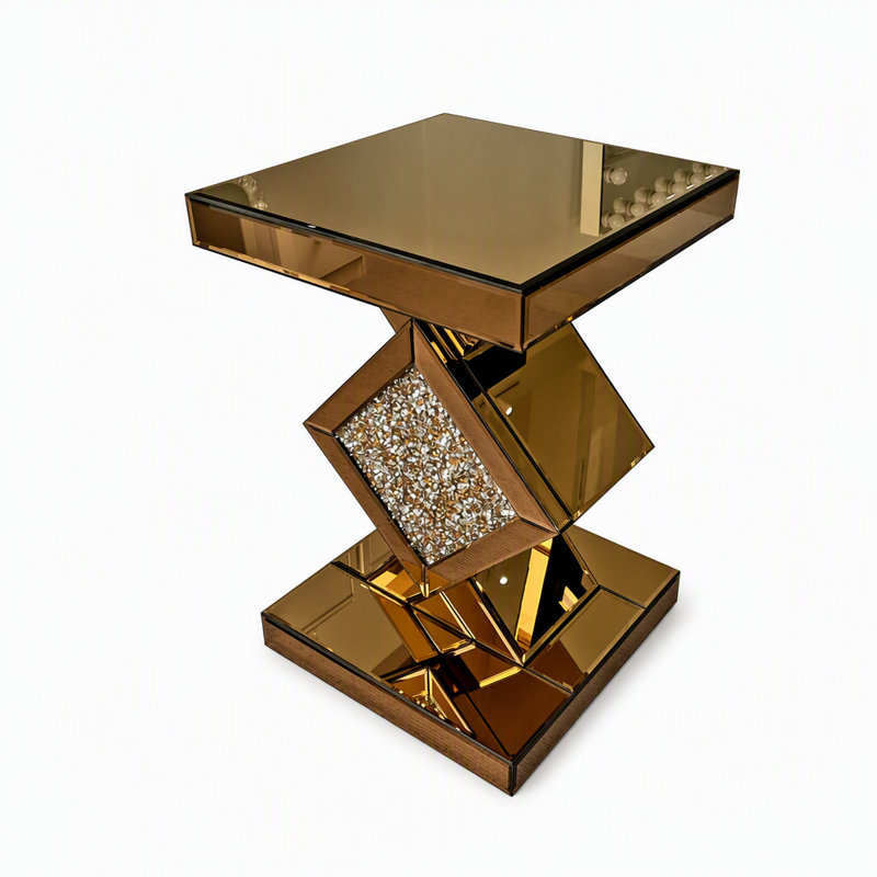 Table d'appoint miroir diamant, table d'appoint brune