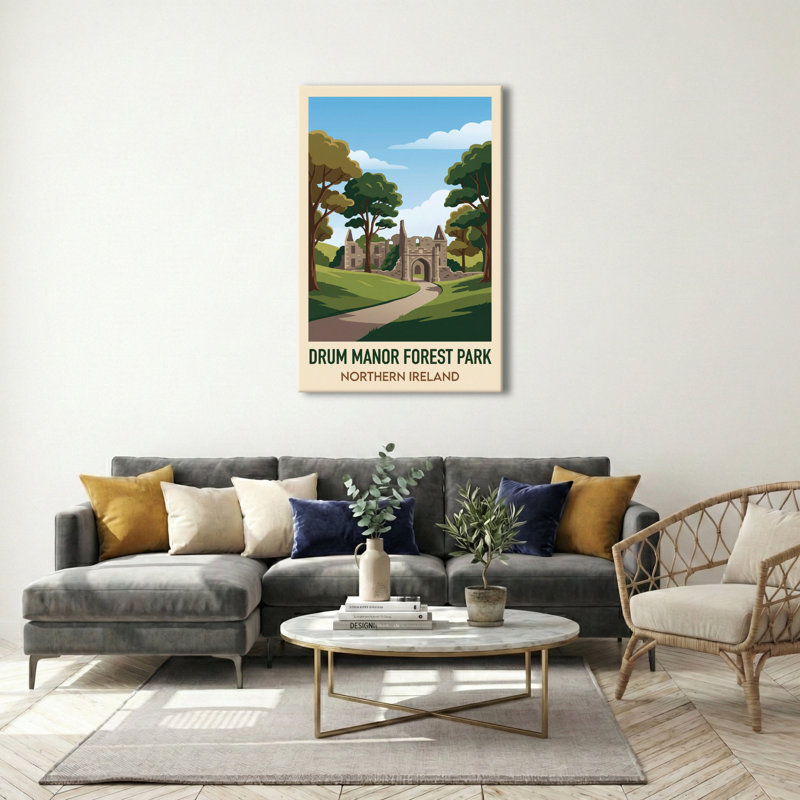 Drum Manor Forest Park, Northern Ireland - Romantic Woodland Ruins Travel Poster. Giclee Print On Wrapped Canvas. Wall Art, Home Decor - Parks & Gardens, Northern Ireland - Wrapped Canvas Print