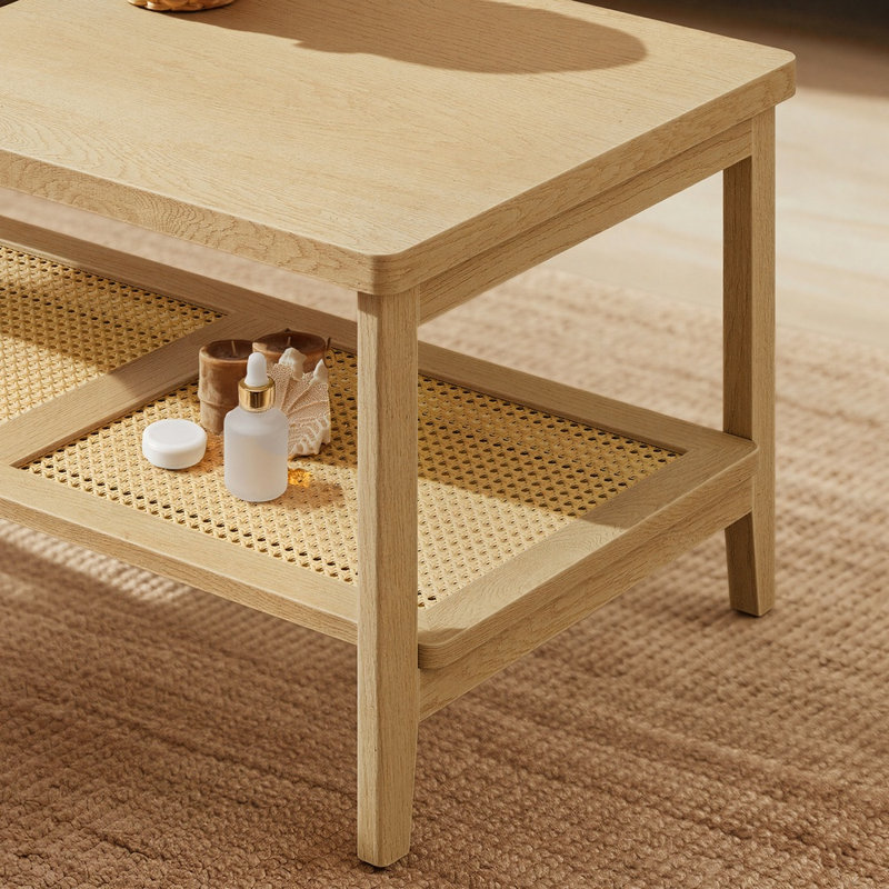 Alaura Coffee Table with Storage Shelf, 18.1" H x 39.4" W x 21.7" D, Oak