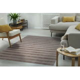 Gray Hand-Knotted Wool Subtle Striped Texture Modern Geometric Contemporary Carpet Rug