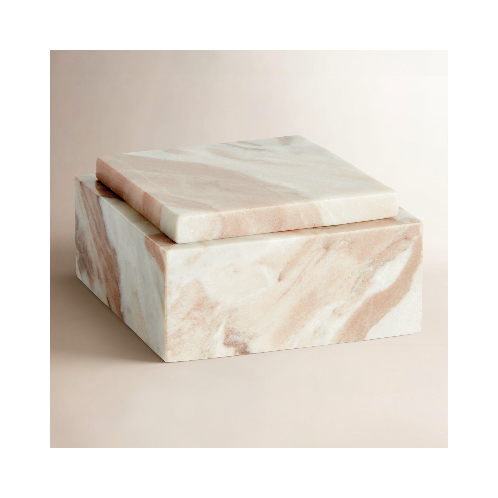 JAQUELINE SQUARE LIDDED BOX WIDE, 2.5" H x 5" W x 5" D, Brown/White