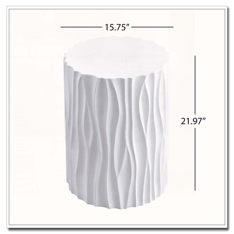 Modern White Outdoor Side Table with Wavy Fluted Design