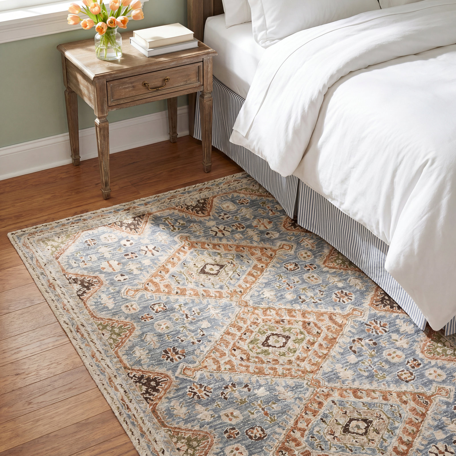 Murphie Blue Brown Hand-Woven Geometric Rug, Rectangle 5' x 8'