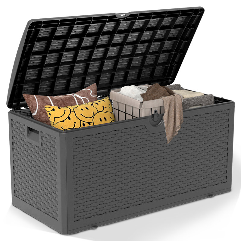 Decksplore 80 Gallon Waterproof Resin Lockable Deck Box, Black