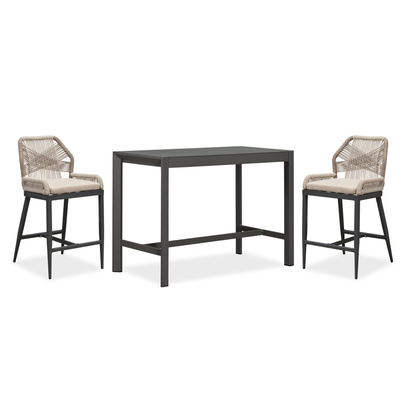 Table de salle à manger rectangulaire pour 2 personnes avec tabourets de bar, Gris foncé