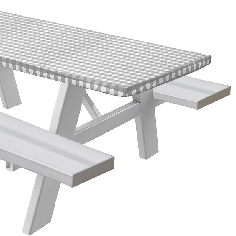 Ladarrin Vinyl Picnic Fited Tablecloth Rectangle, 72" L x 30" D, Gray
