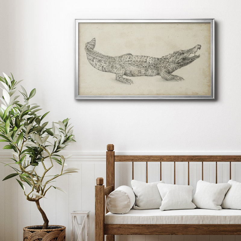 Croquis de crocodile - toile encadrée de qualité supérieure - prête à être accrochée, H 10,5 po x l 18,5 po x P 1 po