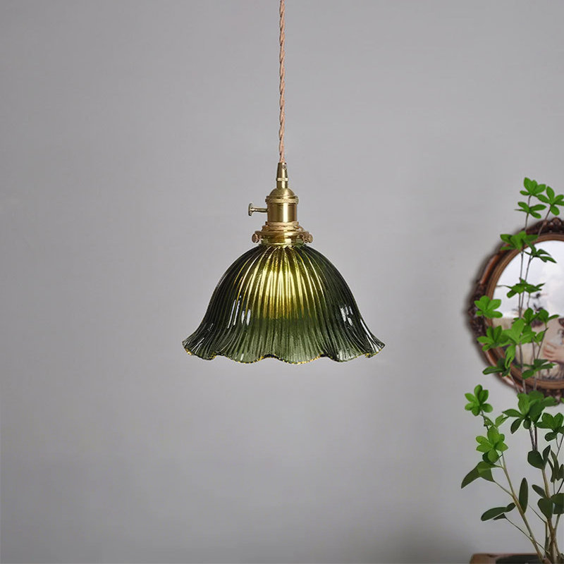 Luminaire suspendu à abat-jour en verre Flower, Vert