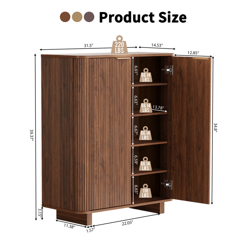 31.5" W 5-Tier Shoe Cabinet, Walnut