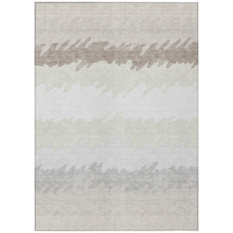 Tapis extérieur lavable rayé beige et taupe 3 pi x 5 pi ivoire