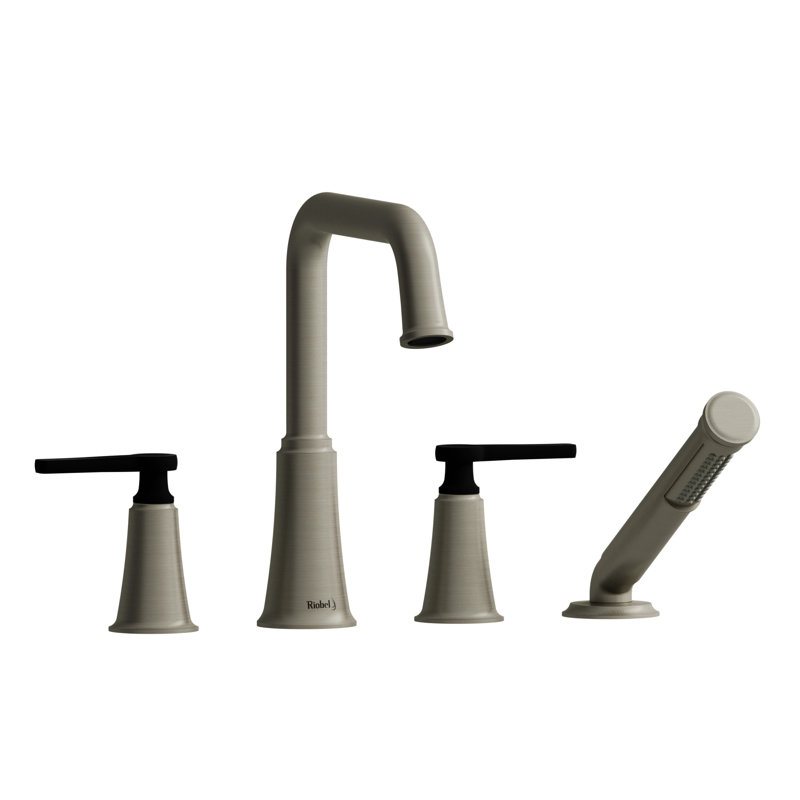 Momenti 4-Hole Deck Mount Tub Filler With U-Spout, Brushed Nickel/Black